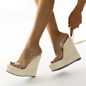 Peep Toe Cane Platform High Heels