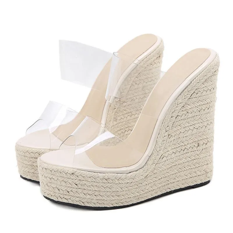 Peep Toe Cane Platform High Heels