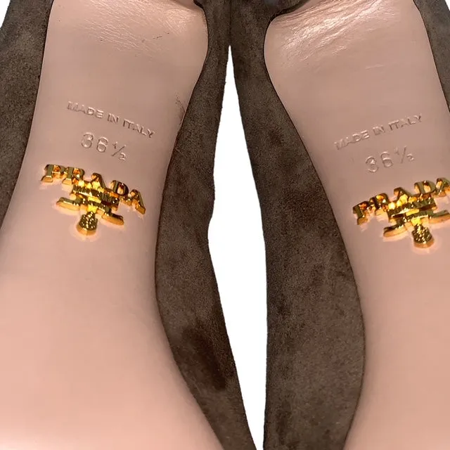 Prada Camoscio Basic Platform Visone Grey Suede Pumps - Sz. 36.5