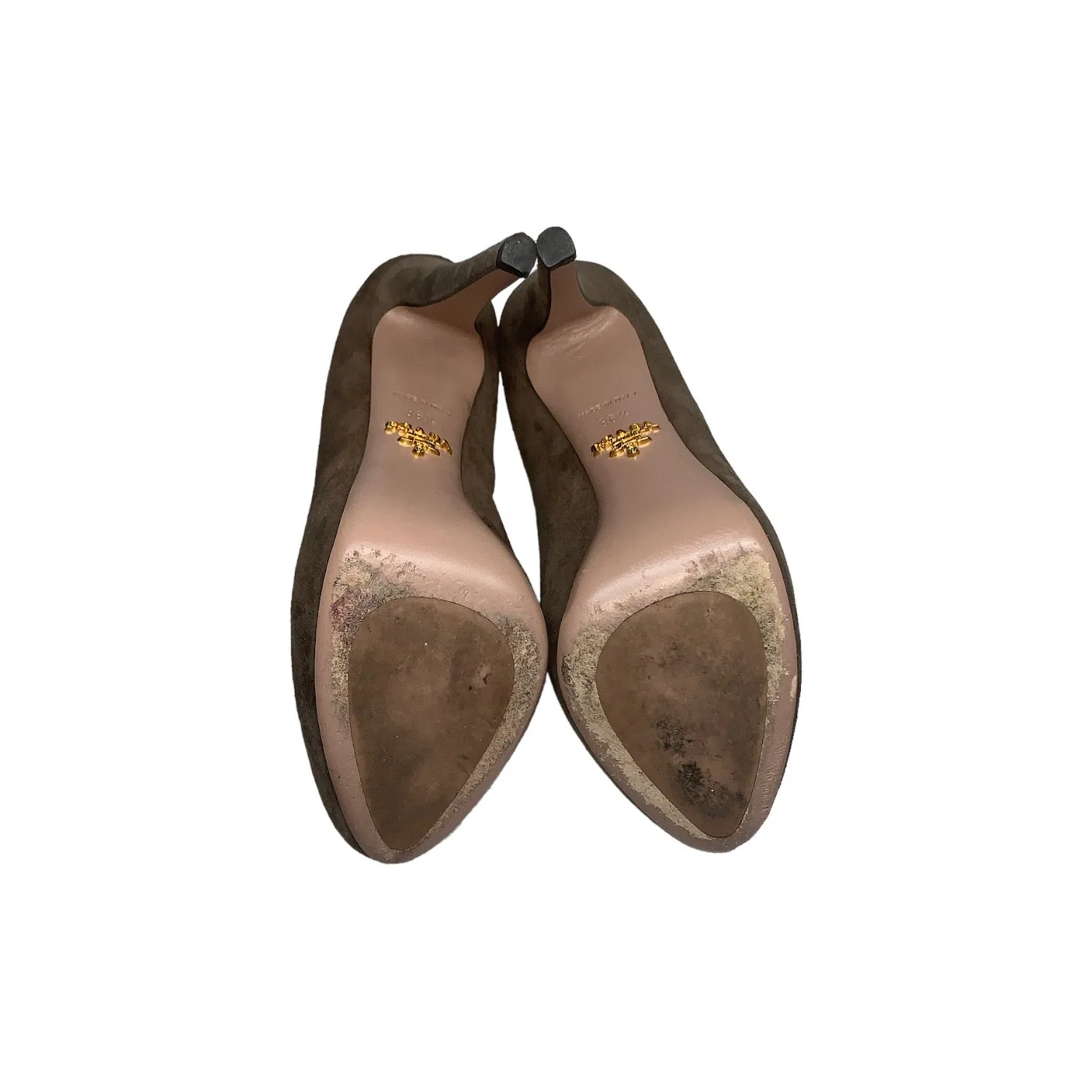 Prada Camoscio Basic Platform Visone Grey Suede Pumps - Sz. 36.5