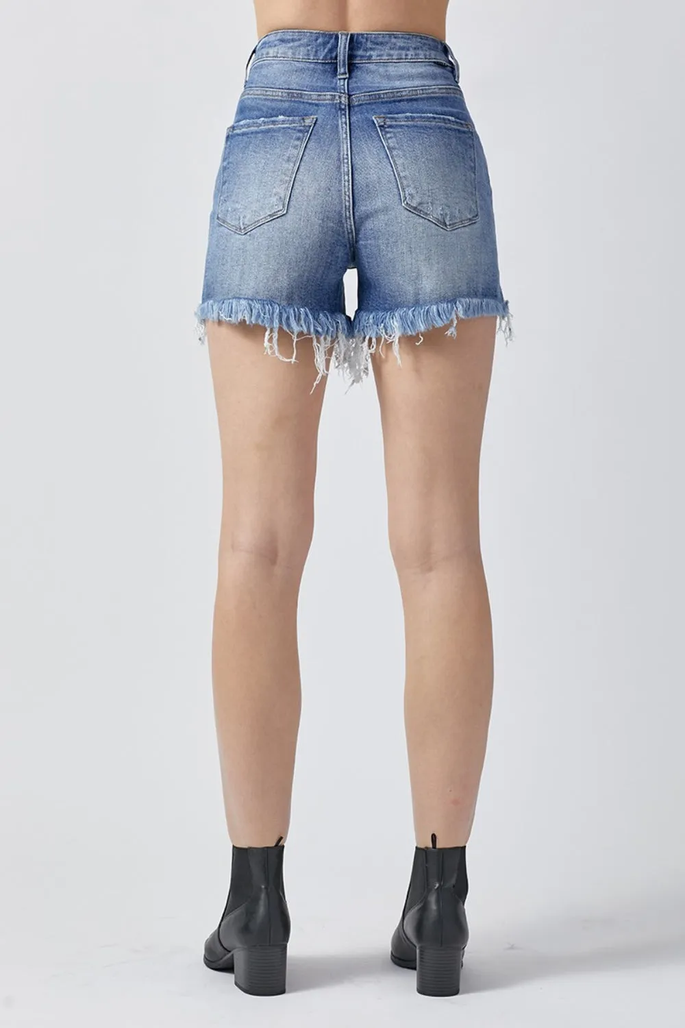 Reyna RISEN Raw Hem Asymmetrical Waist Denim Shorts