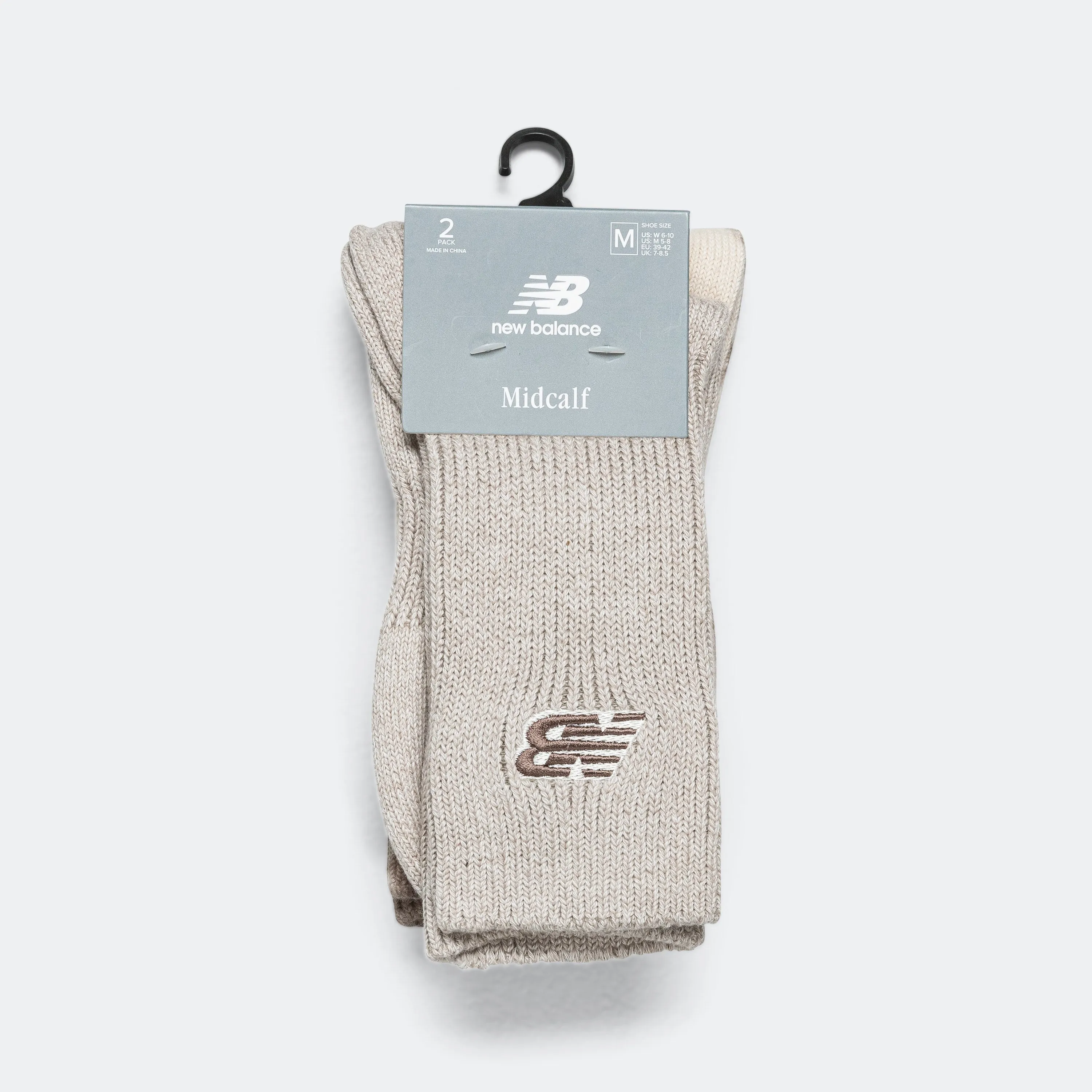 Ribbed Cuff Mid Calf Socks 2 Pack - Grey