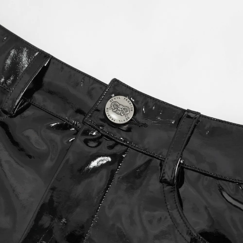 US SALE of Women's High-Waisted Faux Leather Shorts with Buckles