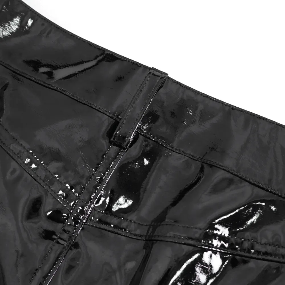 US SALE of Women's High-Waisted Faux Leather Shorts with Buckles