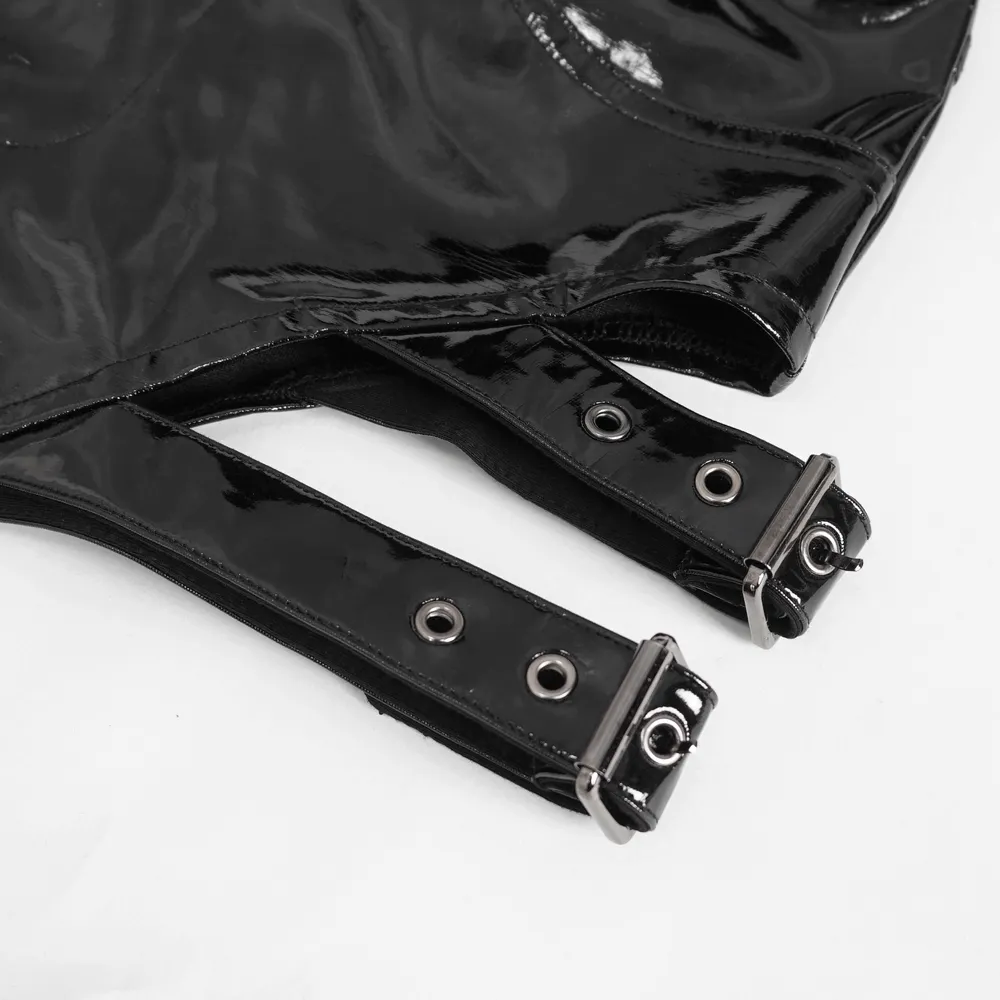 US SALE of Women's High-Waisted Faux Leather Shorts with Buckles