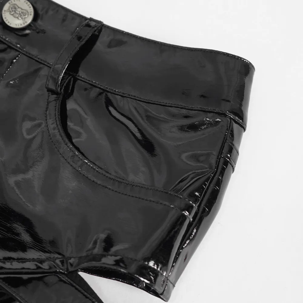 US SALE of Women's High-Waisted Faux Leather Shorts with Buckles