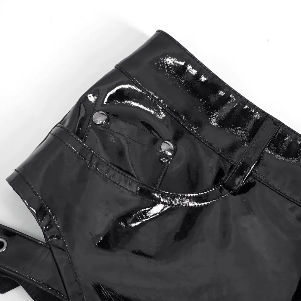 US SALE of Women's High-Waisted Faux Leather Shorts with Buckles