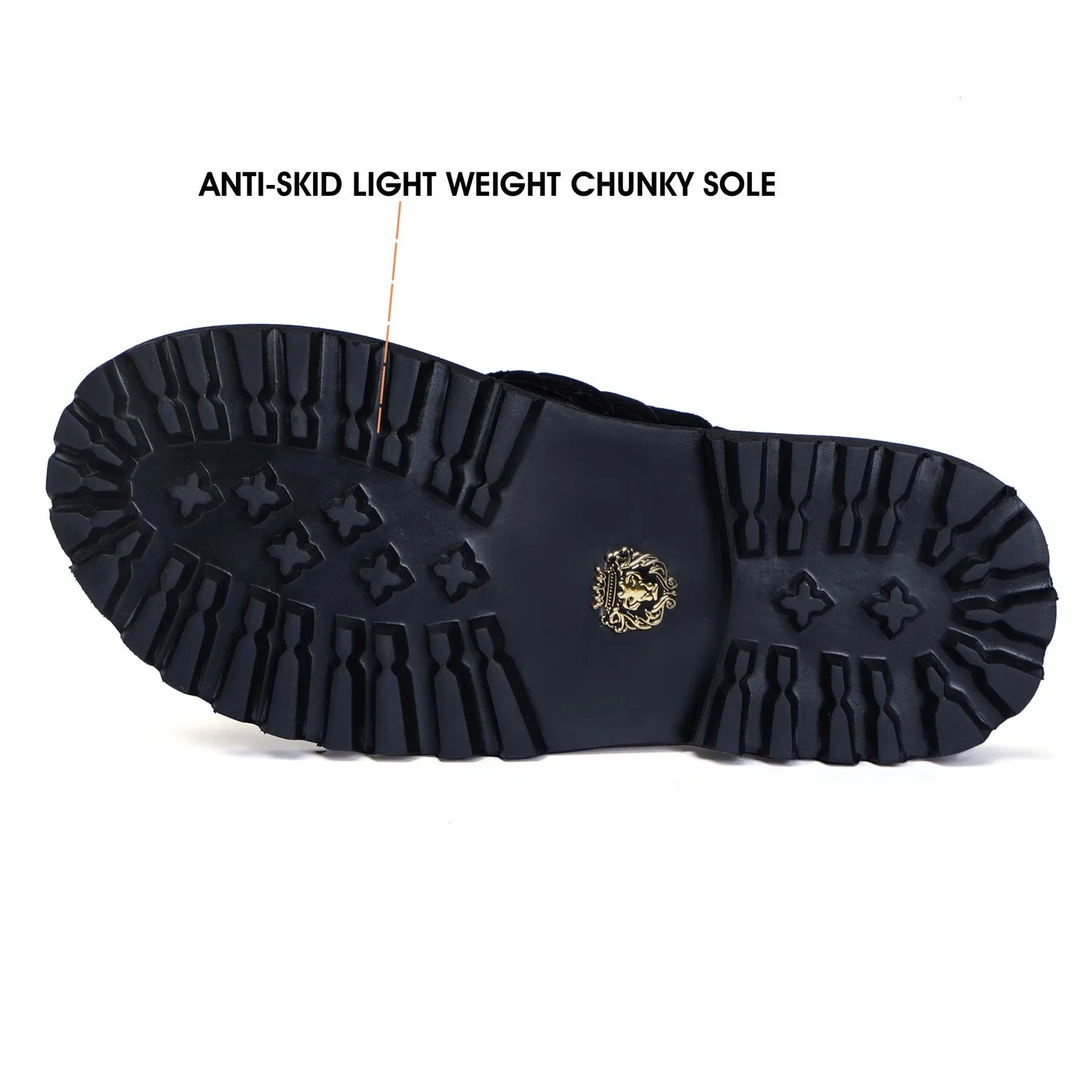 V-Strap Chunky Sole Slipper in Black Italian Velvet