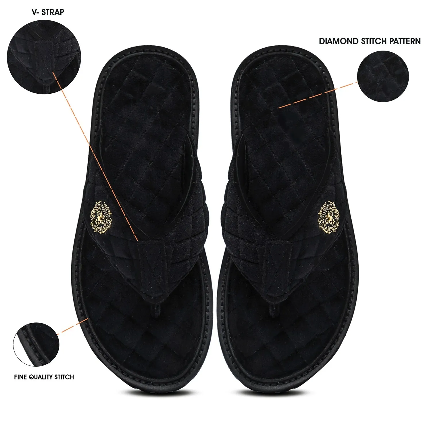 V-Strap Chunky Sole Slipper in Black Italian Velvet