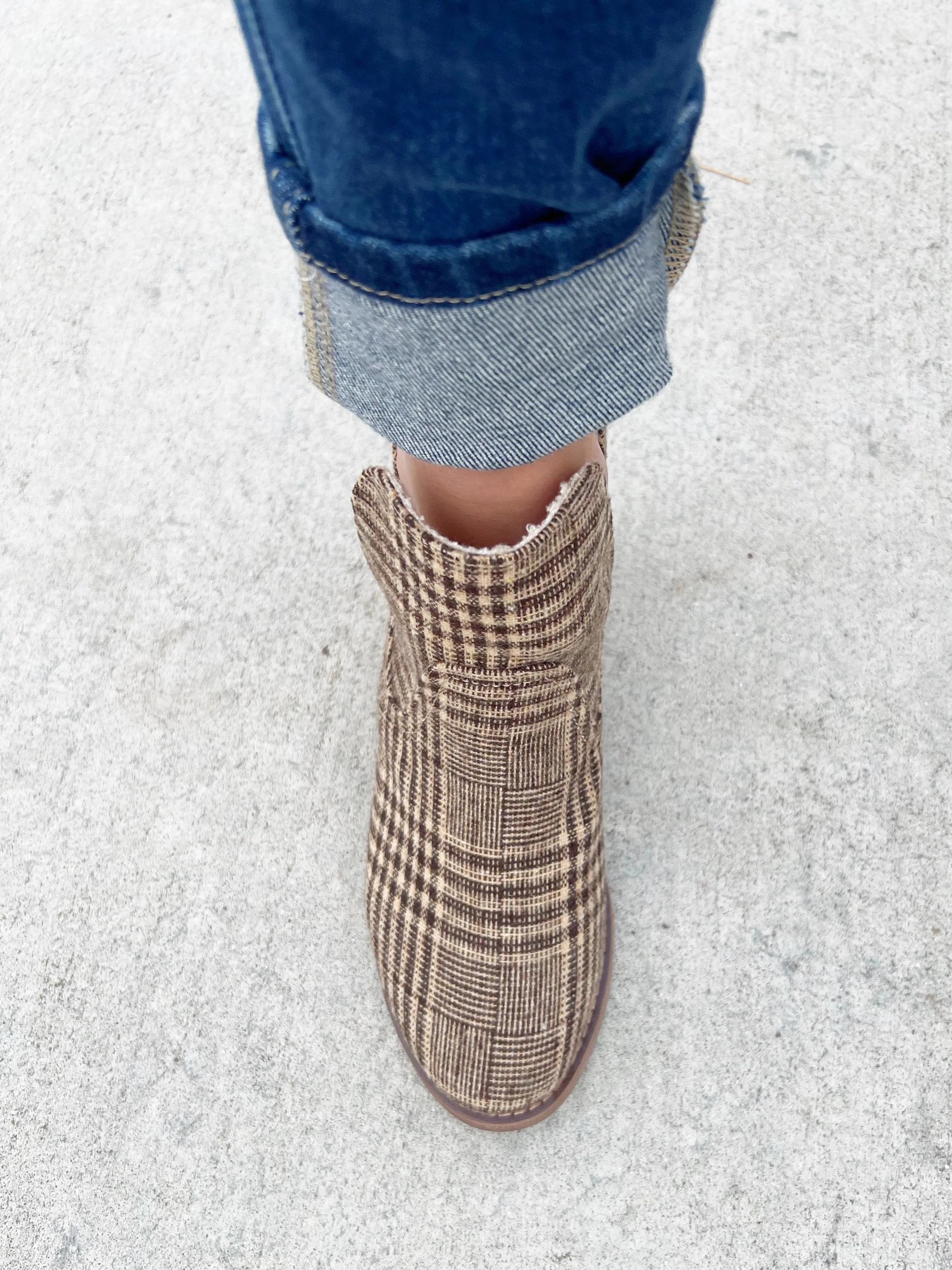 Very G Plaid Wedge Bootie in Brown