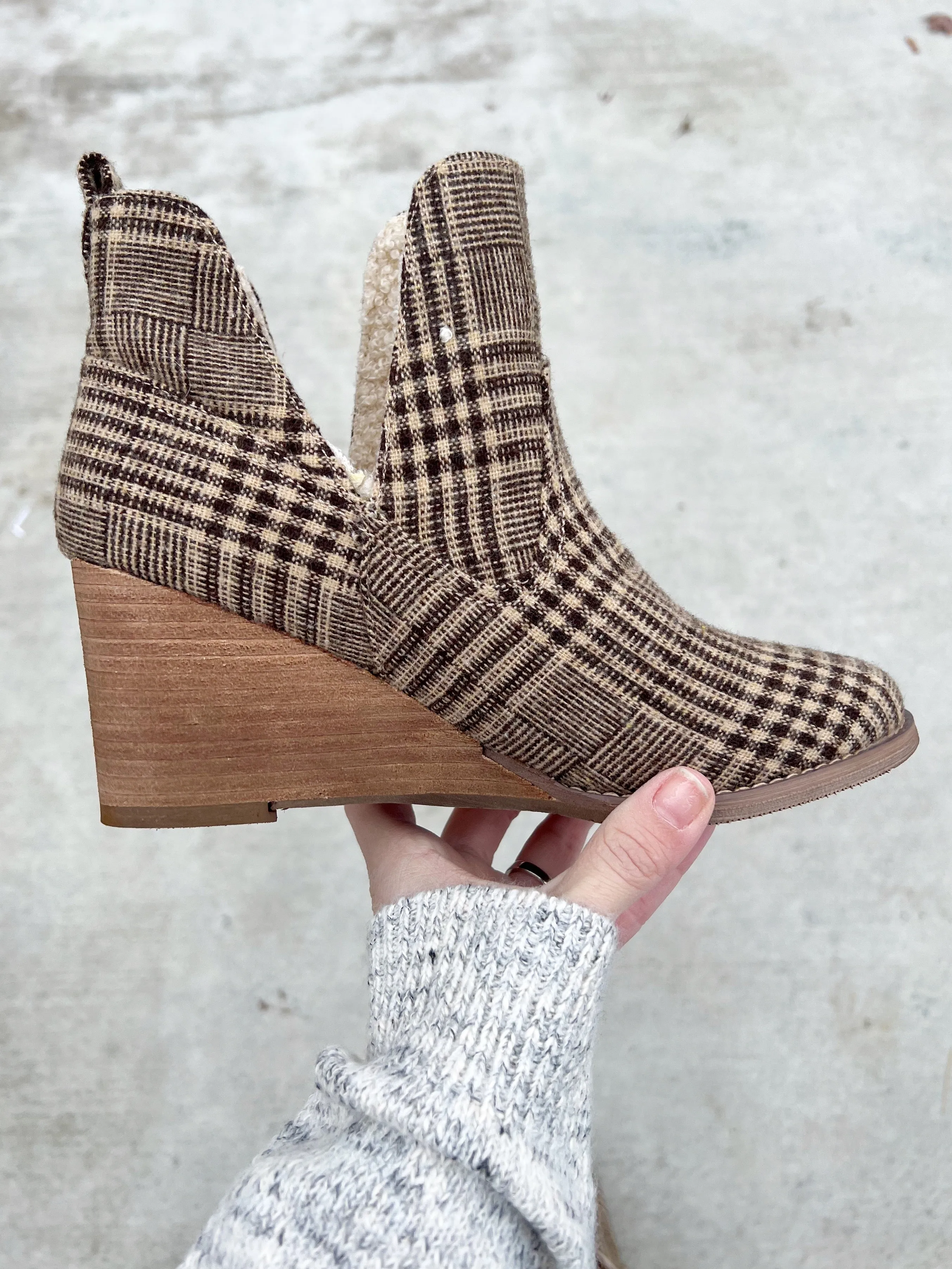 Very G Plaid Wedge Bootie in Brown