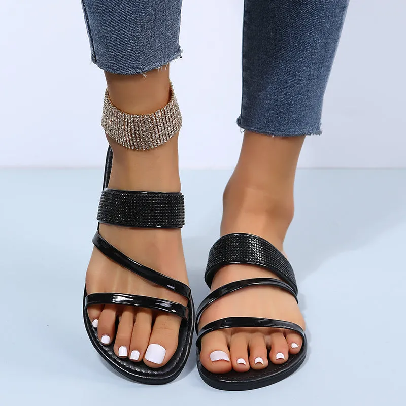 Women's Casual Patent Leather Flat Slipper Sandals