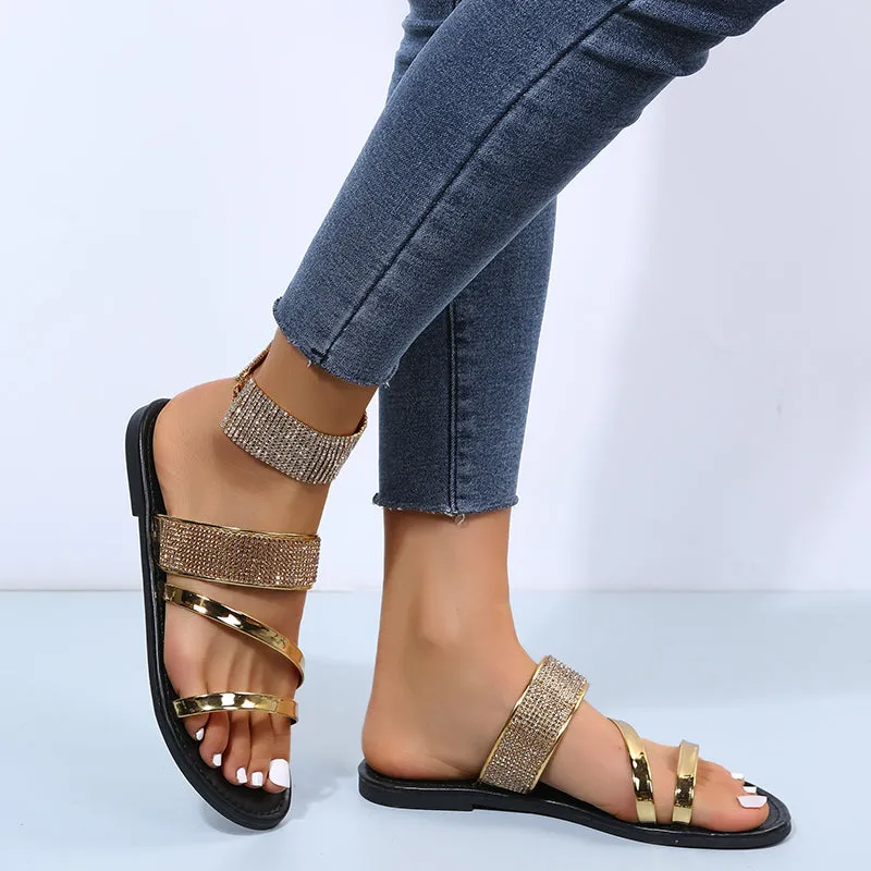 Women's Casual Patent Leather Flat Slipper Sandals