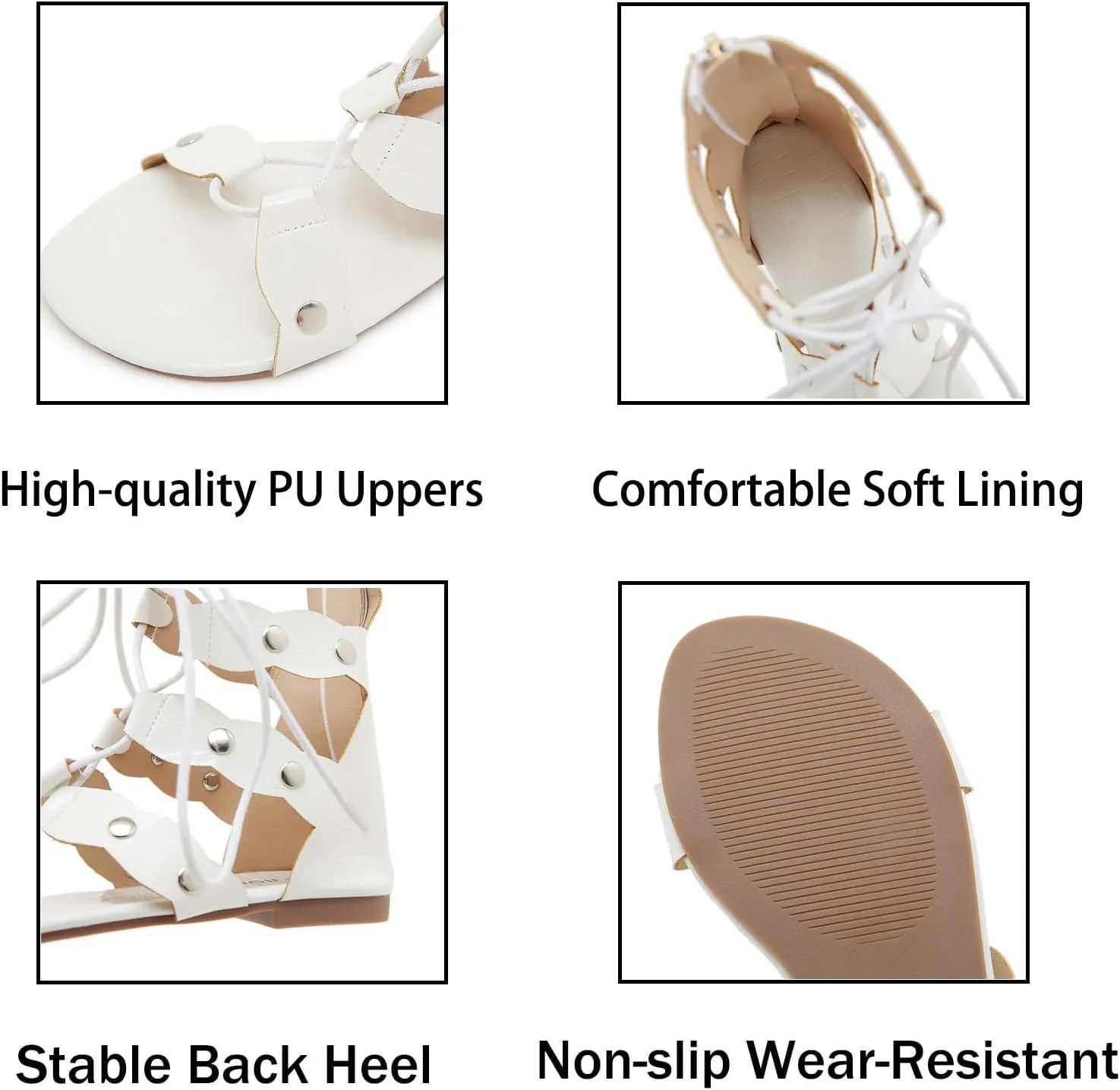 Women's Leather Strappy Roman Flat Sandals Fashion Comfortable Back Zipper Hollow Out Gladiator Sandals for Party Work Outdoor