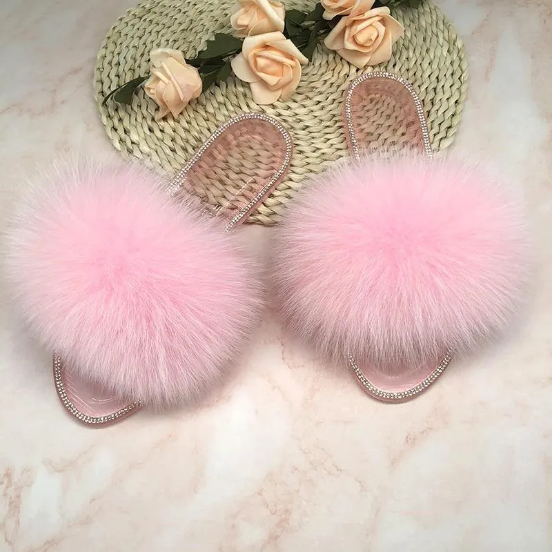 Women's Plush Fox Fur Slippers