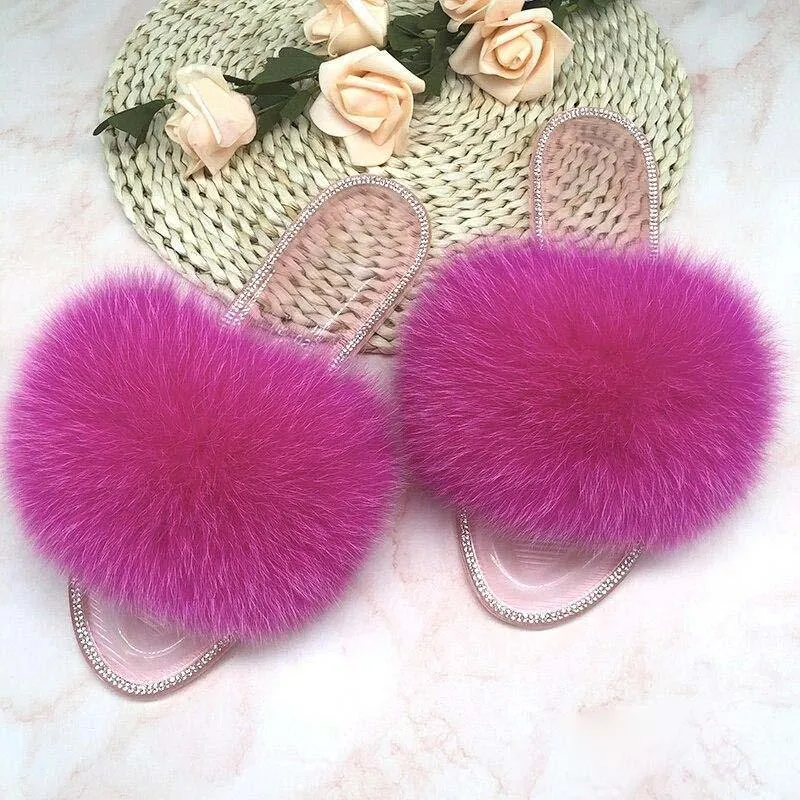 Women's Plush Fox Fur Slippers