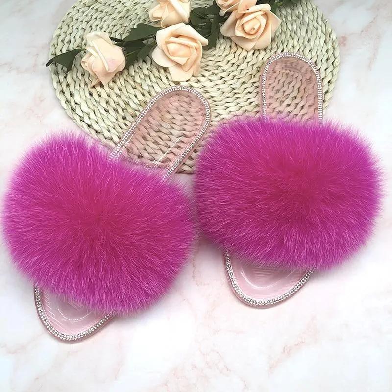 Women's Plush Fox Fur Slippers