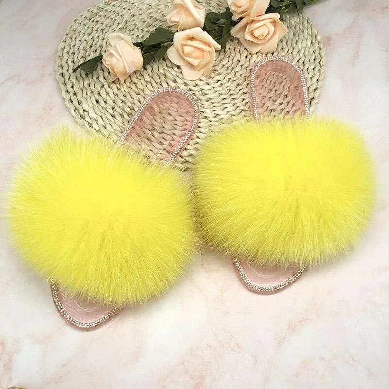 Women's Plush Fox Fur Slippers