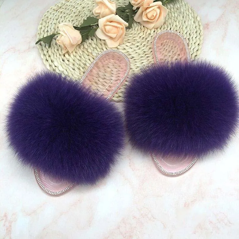 Women's Plush Fox Fur Slippers