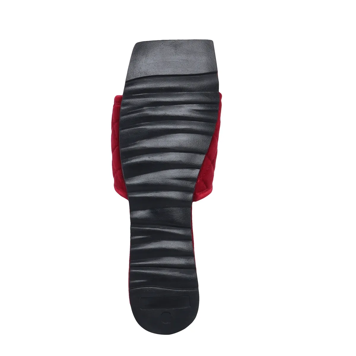 Women's Red Full Quilted Stitched Squared Toe Italian Velvet Slide-in Slippers By Brune & Bareskin
