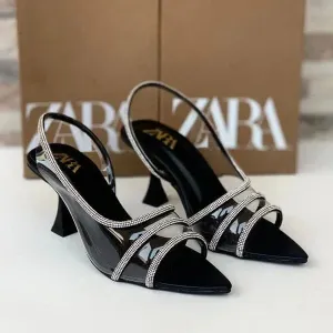 ZARA VINYL EMBELLISHED Diamante Heels - BLACK